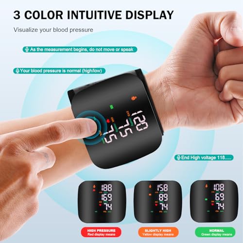 Rechargeable Wrist Blood Pressure Monitor – Dual User Memory Slots, LED Display, English Voice Function